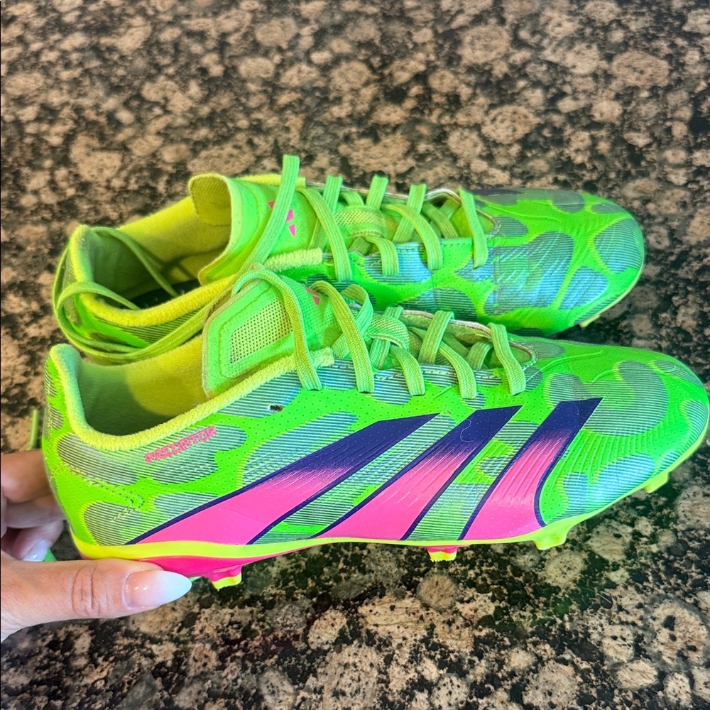 Neon Green and Pink Soccer Shoes